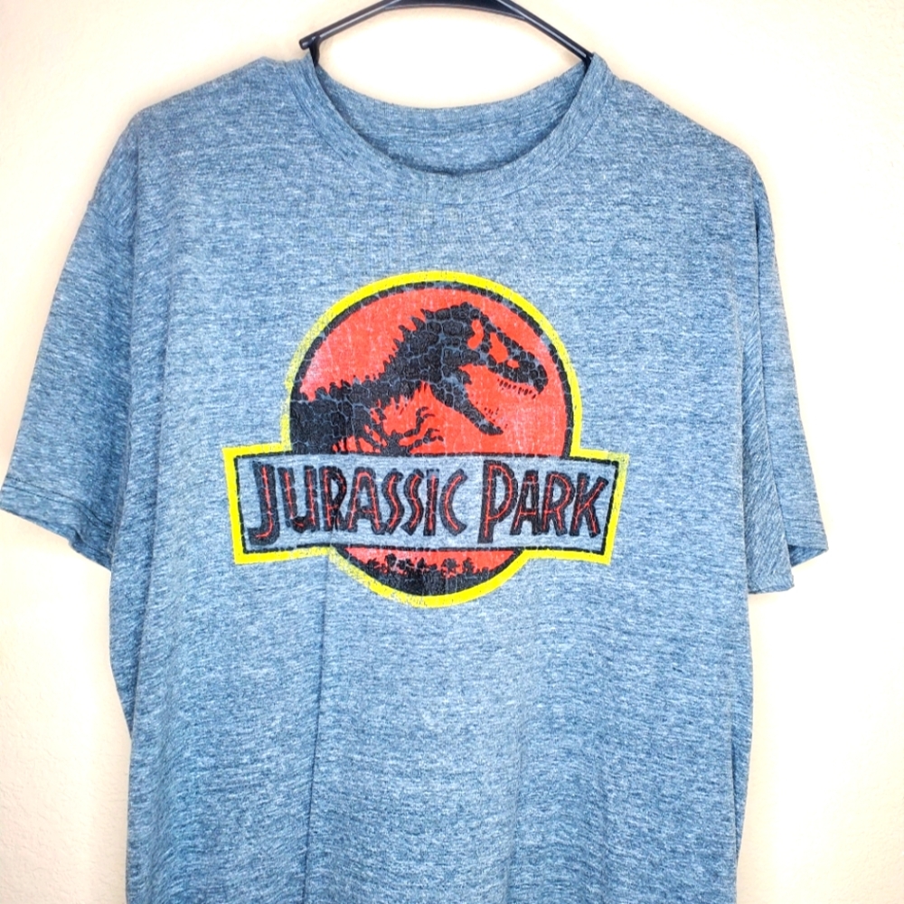 Jurassic Park Mens Size Large Graphic LOGO T-shirt‎ Short Sleeve Grey color